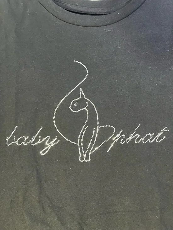 Baby Phat Black Tee with Silver Rhinestone Cat Logo - Picture 2 of 9